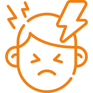 Headache icon with lightning bolt graphic.