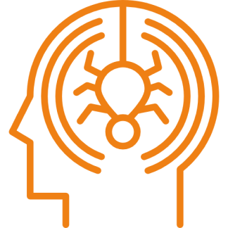 Silhouette head with spider symbol inside.