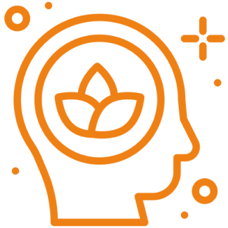 Outline of head with lotus inside.